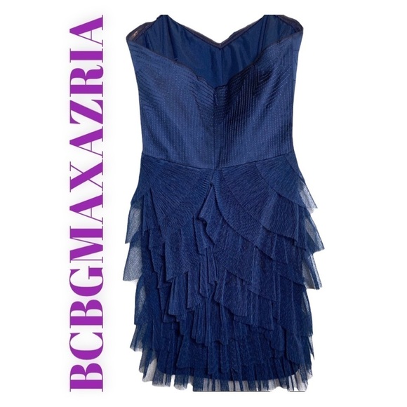 NWT BCBGMAXAZRIA SAS Cobalt Blue Strapless Ruffle Tiered Cocktail Dress, Size 0 - Picture 5 of 10